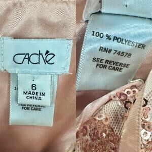 Vintage Cache Rose Gold Sequin Halter Gown Sz 6 Geometric Maxi Formal Dress Y2K